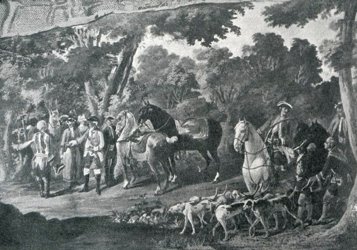 Le duc de Choiseul en forêt d'Amboise (XVIIIe s.) - Illustration tirée de l'ouvrage La Chasse à travers les Âges - Comte de Chabot (1898) - A. Savaète